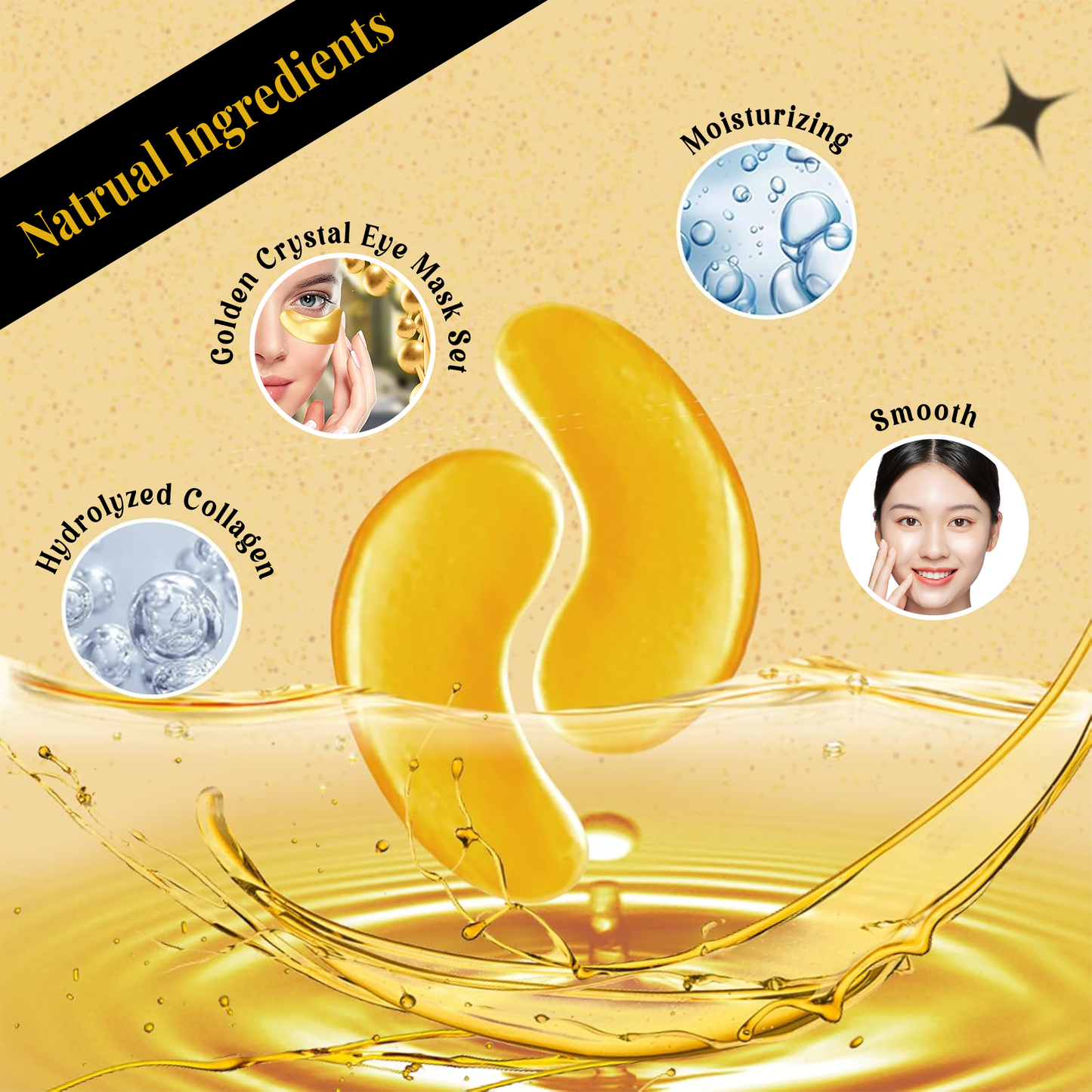 Gold Under Eye Mask - Hydrolyzed Collagen, Facial Mask, Moisturizing, Smooth, Suitable for night care, perfect gift
